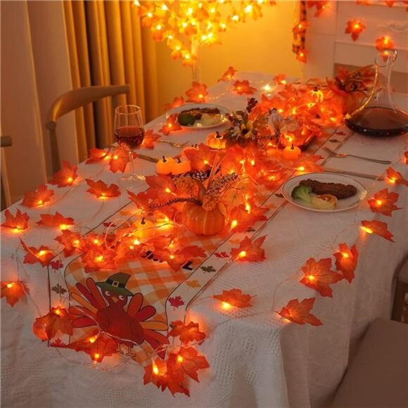 2-Piece Thanksgiving Lighted Fall Garland: 20ft Battery-Operated - Picture 2 of 7
